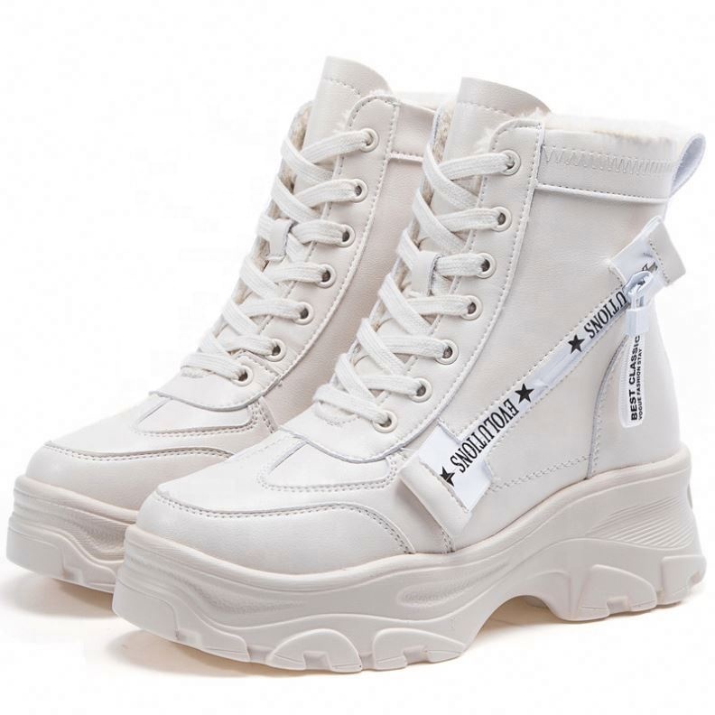 HOT SALE Leather Women's Chunky Boots Winter Thick Fur Warm Women Platform Sneakers Woman Fashion Shoes