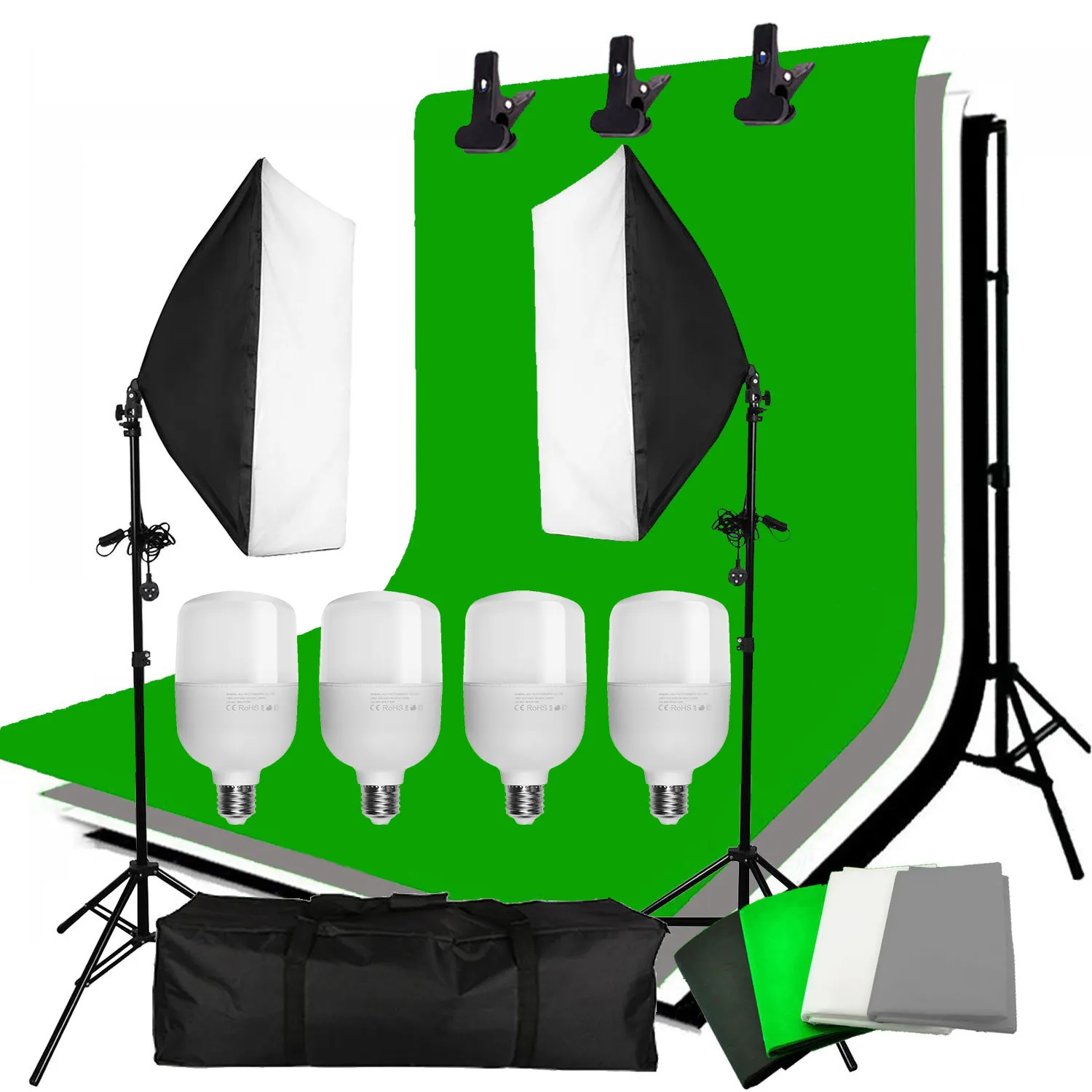 4PCS 25W LED Photo Studio Softbox Soft Box Lighting 4 Backdrop + 2x2m Background Support Stand Kit for Video Shooting