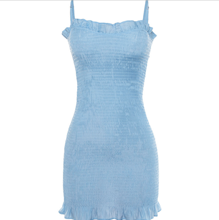 Hot Sale Small Fresh Short Skirt With Pleated Design Waist Slimming Sexy French Sling Dress Lace Slim Fit Hip Skirt