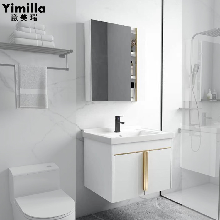 304 Stainless steel floating white bathroom vanity basin cabinet