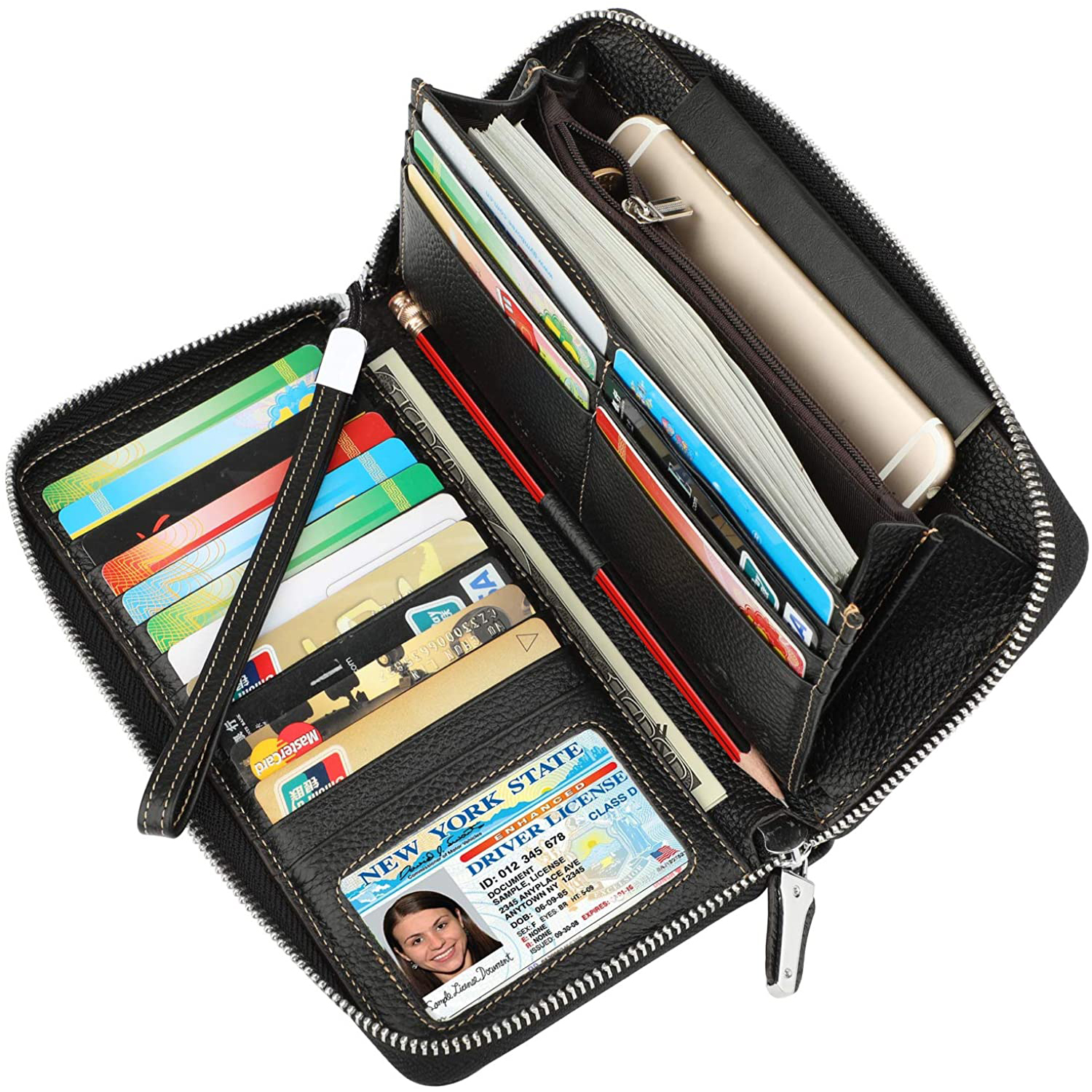 Ladies Clutch Wallets Wristlet RFID Blocking PU Leather Women Long Wallet