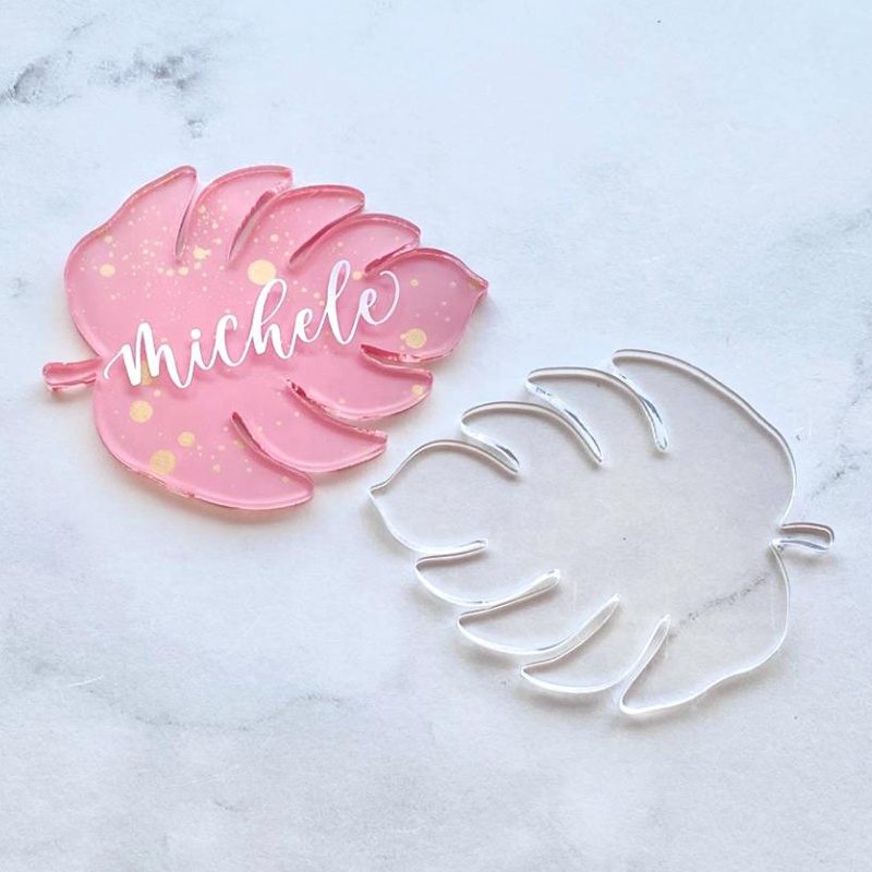 Leaf Shape Acrylic Place Card Wedding Place Cards Acrylic Name Sign Escort Cards Acrylic Wedding Decor