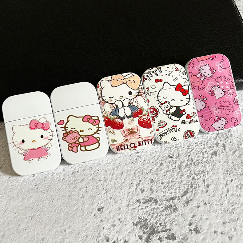 Оптовая продажа, ветрозащитная Зажигалка Hello Kitty с изображением розового пламени для девушек