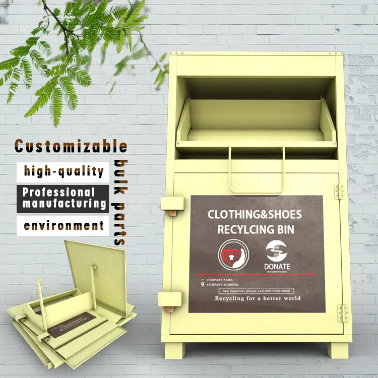 OEM Size Color Strong Steel Low Price 18 Gauge Yellow Donation Bin US Delivery Clothing Donation Bins