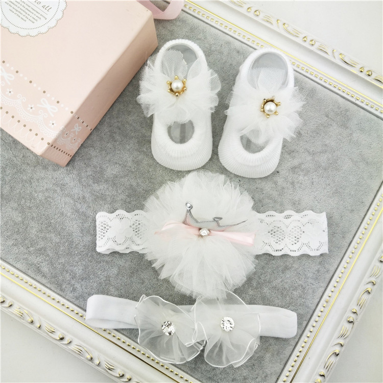 3d Cute Custom Gifts Princess Three-piece Suit Cotton Baby Headband Anti Non Slip Socks Babies Organic Gift Box Baby Socks