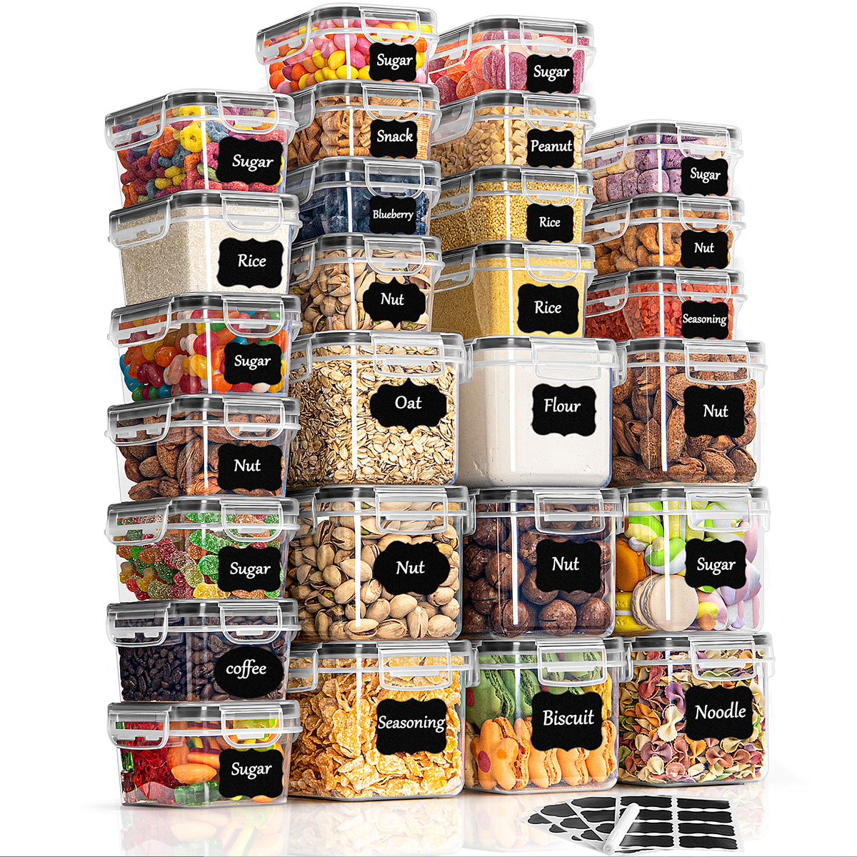 BPA-Free Plastic Storage Jars Set 3 Sizes 27pcs - Clear Dry Food Containers for Cereal Nuts Candy Kitchen Home Organization