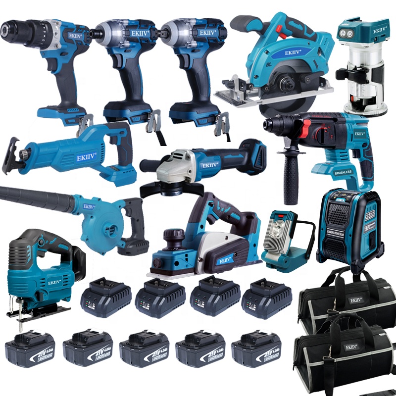 EKIIV High Efficiency Cordless Drill 20V Powertools Combo Set for Brushless Motor Cordless Power Tools Kit Power Hammer Drills