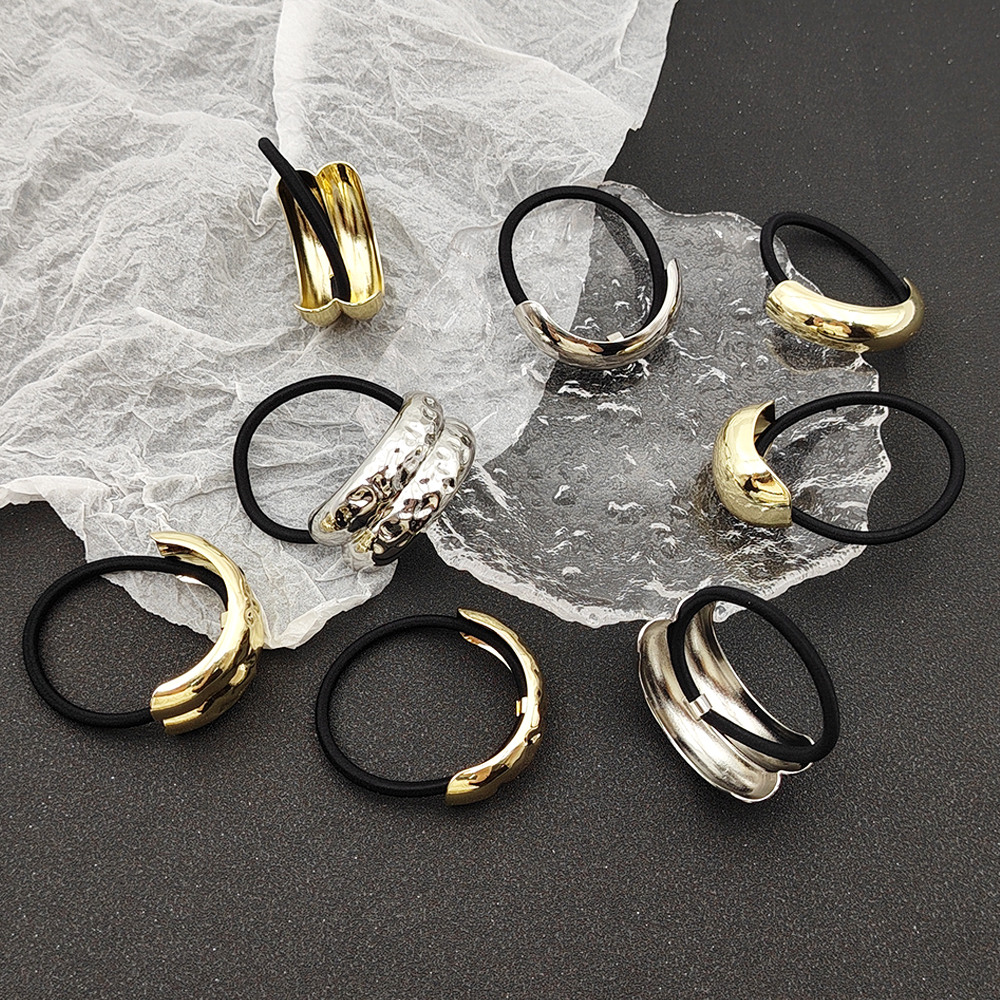 Wholesale New Bowknot Arc Geometric Metal Hair Ties Elastic Fashion Alloy Women Simple Ponytail Hair Rope
