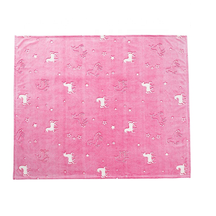 Wholesale Horse Pattern Pink 100% Polyester Knitted Grow In Dark Blanket Set