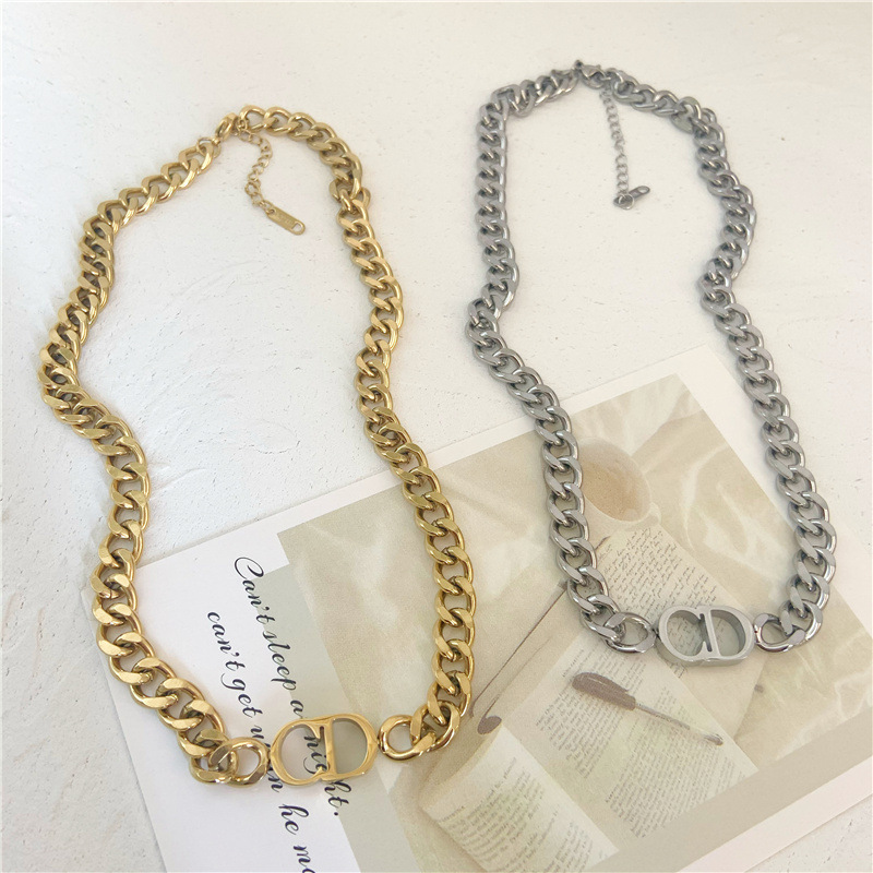 Fashion branded inspired designer necklace CD stainless steel necklace for women gold jewelry