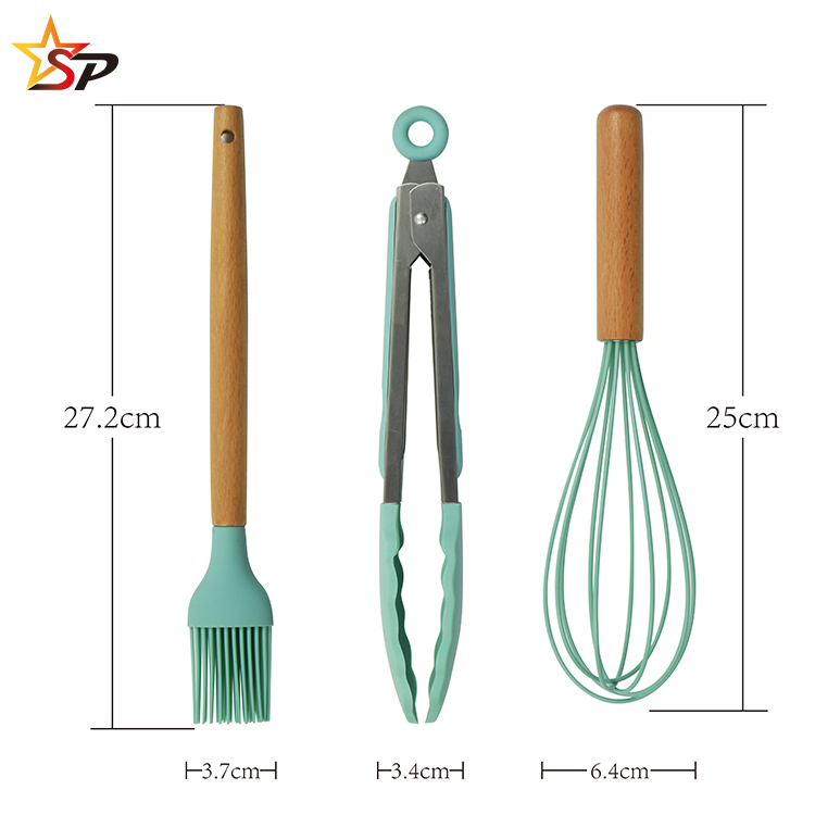 2020 New Products Heat-resistant Cooking Silicone Utensils Set Comfortable Wood Handle Cooking Kitchen Tools set