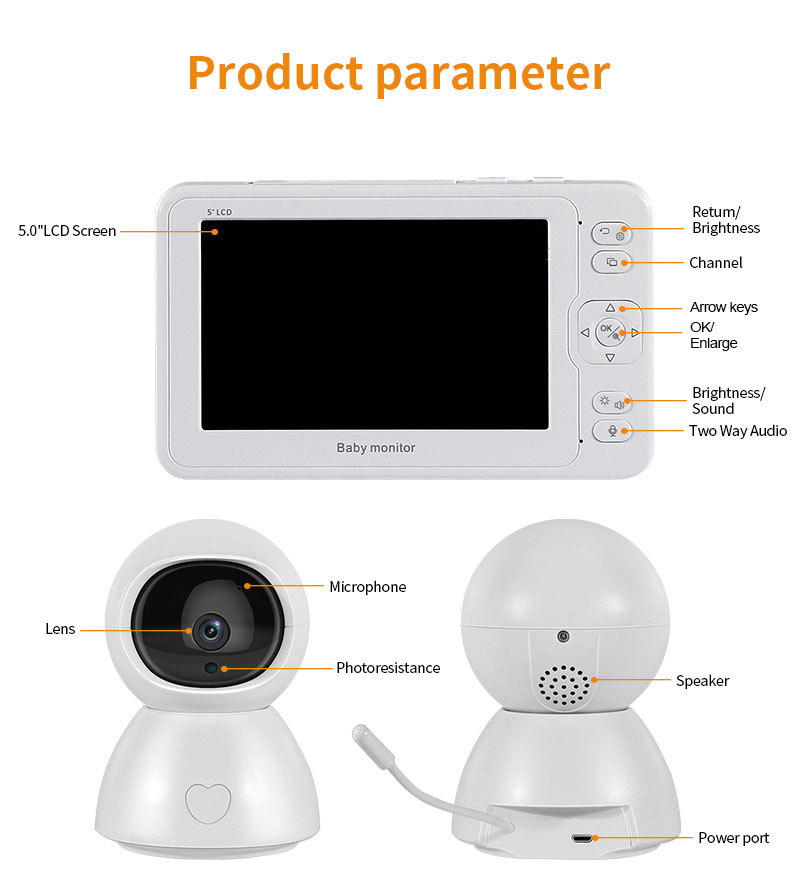 1080P 5 Inch Video Baby Monitor Two-Way Audio Wireless Infrared Night Vision Wireless Digital video baby monitor Camera