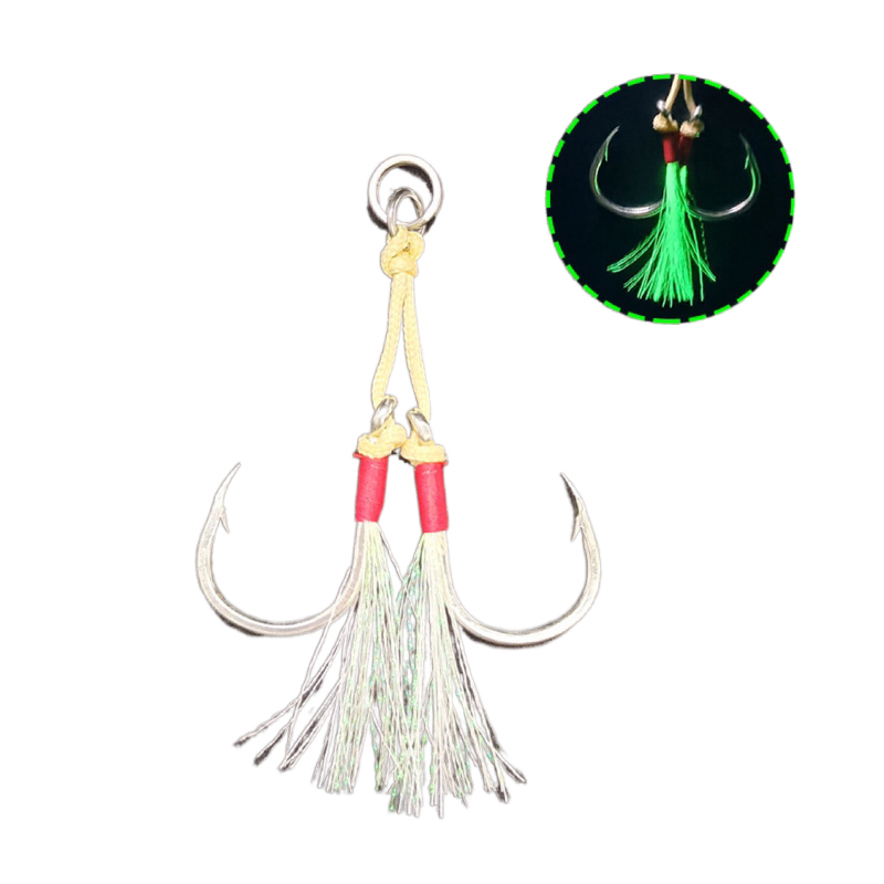 Top Right Fh101 High Quality Sea Double Assist Jigging Hook With Cord And Solid Ring