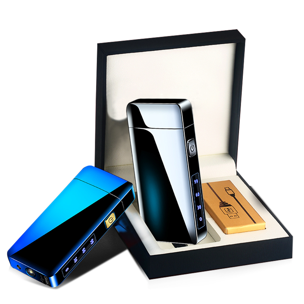 Ветрозащитная USB электрическая зажигалка карманная металлическая зажигалка плазменная зажигалка с двойной дугой со светодиодной индикацией батареи