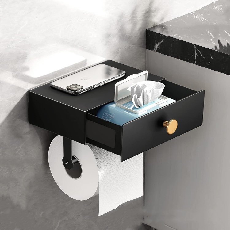 Bathroom Wall Mounted Stainless Steel Tissue Boxes Roll Paper Rack Holder Organizer Toilet Paper Holder with Shelf and Storage