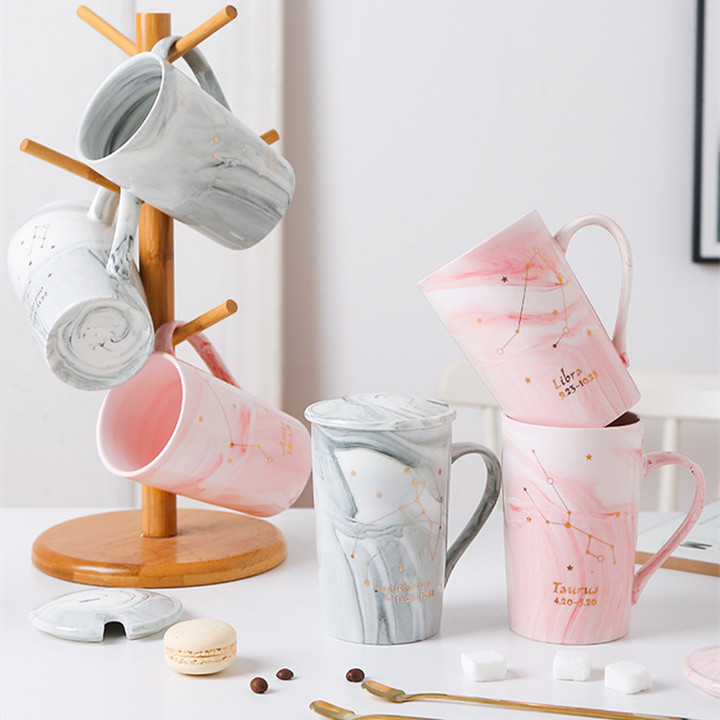 Creative Constellation Ceramic Water Cup Mugs with Spoonful Couples Coffee Cup Set Gift with Hand Custom logo