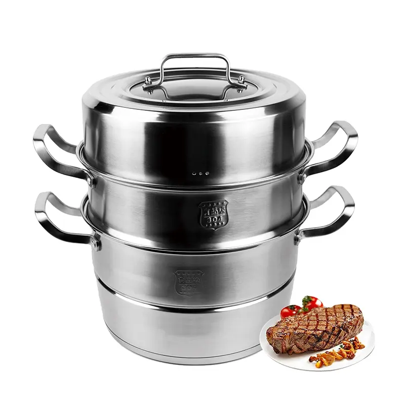 High-capacity 32cm 5l Stainless Steel Ramen Pot Burn Set With Stainless Steel Lids