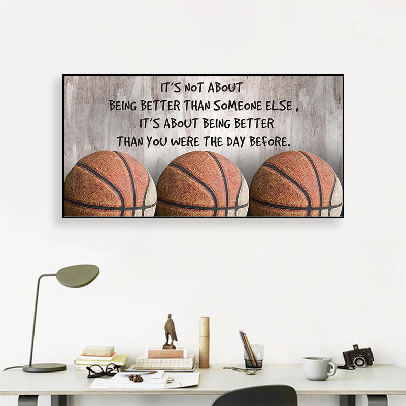 Light Luxury Modern Wall Art 3 Basketballs Decoration Motivational Quotes Painting For Living Room Bedroom Framed Home