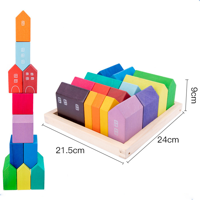 rainbow-colored house style children's education toy blocks