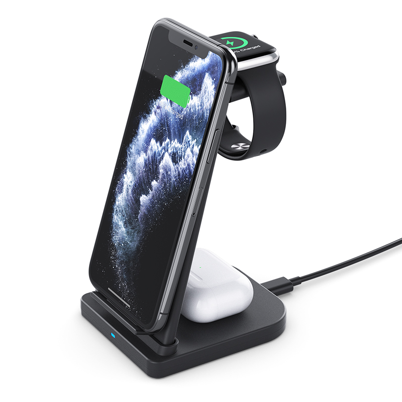 2020 New Removable qi Wireless Charger Stand Dual Coils 3 in 1 Fast Charging Vertical 15W Wireless Charger