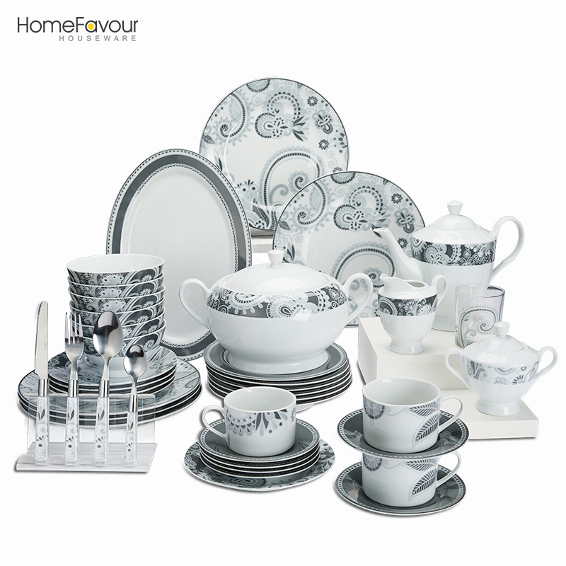 74pcs vajilla de ceramica porcelain Dishes, Bowls dinner plates set for 6