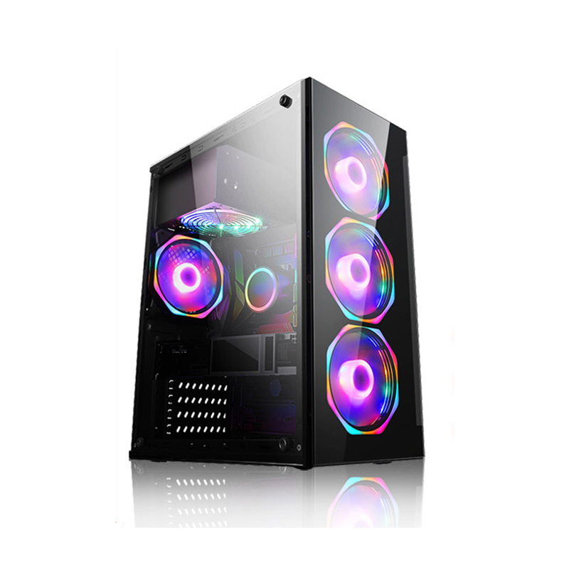 Блок питания ATX / ITX / M-ATX RGB закаленное стекло игровой шасси ПК чехол для корпуса компьютера