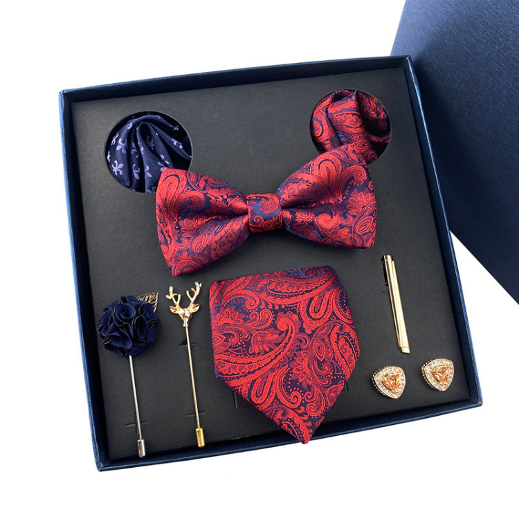 Custom Square Empty Lid And Base Paper Package Men's Ribbon Bow Tie Set Gift Packaging Box