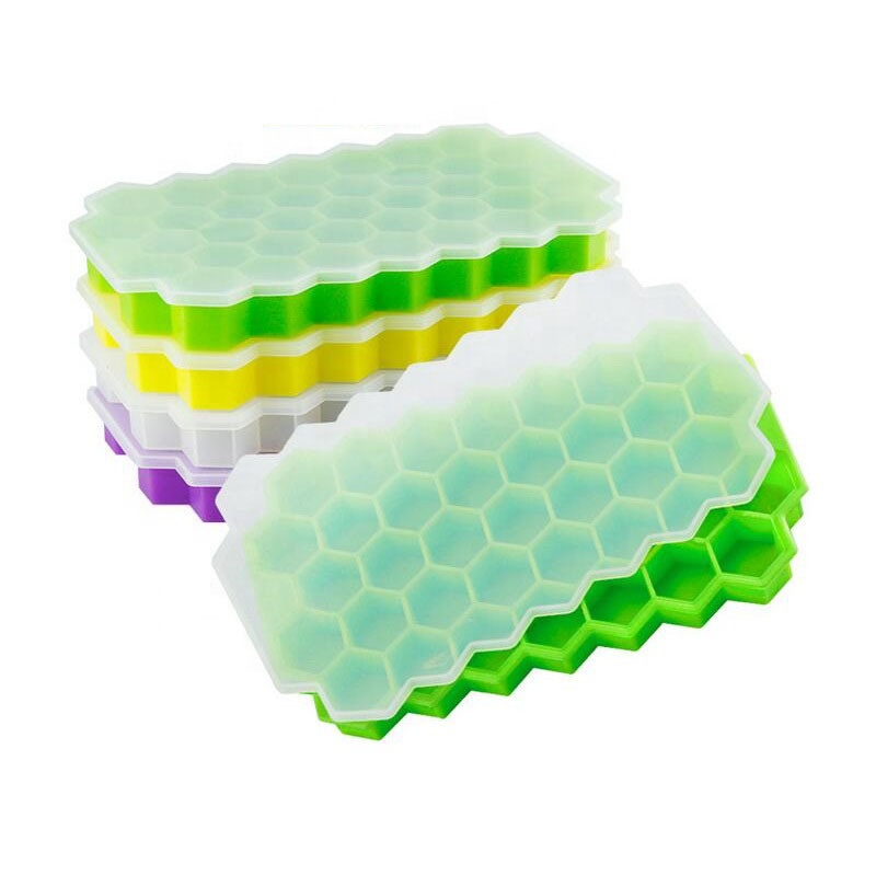 FDA Certification 37 Cavity Honeycomb Silicone Ice Maker with Lid Ice Tray Ice Mold