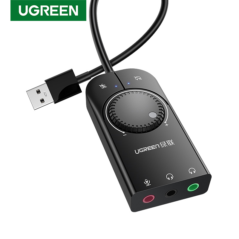 Звуковая карта Ugreen, USB аудио интерфейс, внешний микрофон 3,5 мм, Звуковой адаптер, звуковая карта для ноутбука, PS4 гарнитуры, звуковая карта USB