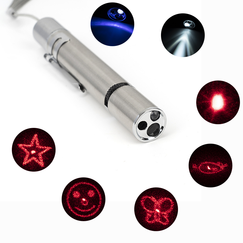 Amazon hot-selling custom pet cat interactive toy stainless steel USB charging multi-pattern cat laser toy wholesale 2021