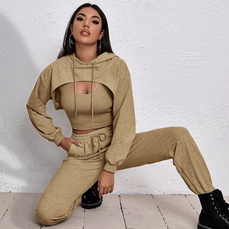 Custom Logo Whloesale Solid Color 3 piece Sweat Suit Set Tracksuit Women Sweatsuits