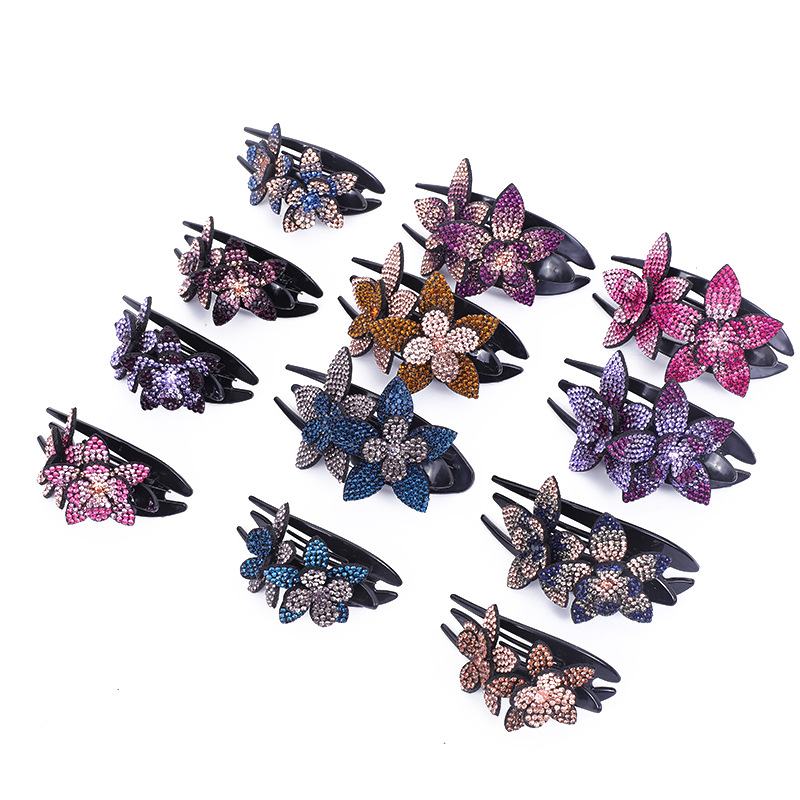 Crytstal Double Flower Hair Clip Crystal Peals Combs Female Elegant Beaded Hairgrip Handmade Fashion Hair Clips