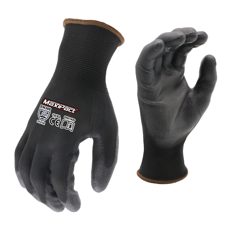 MaxiPact En 388 3131X CE MOQ 240 pairs S-2XL Pu coated glove labor hand protective polyester garden safety working gloves