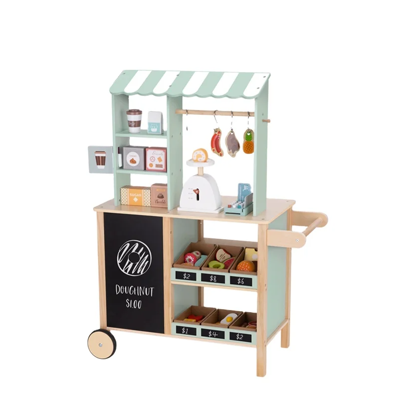 RTS Children's play wooden kitchen toy simulation stall simulation cash register supermarket toy shopping cart canteen