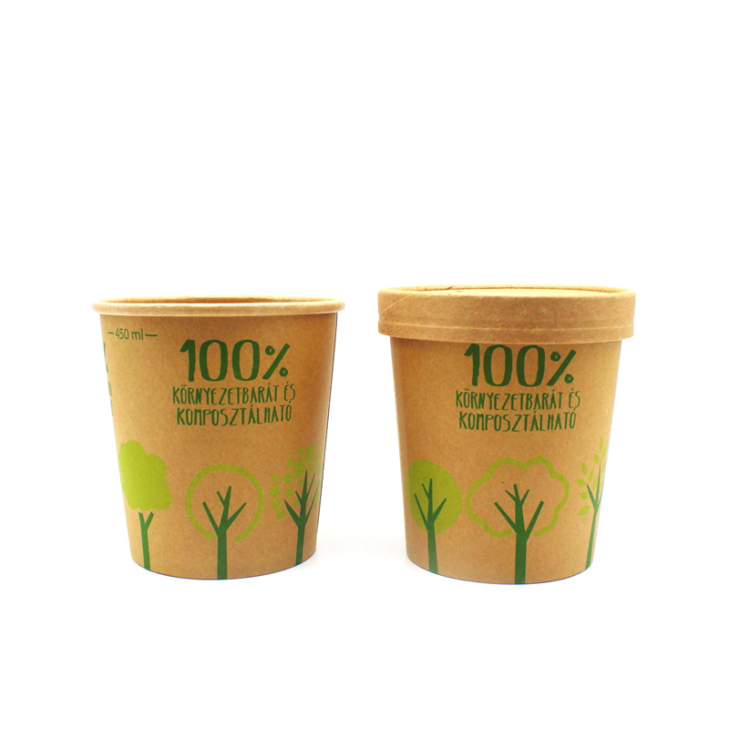 16oz 500ml Soup Container Cup 100% biodegradable eco friendly soup paper cup with PLA lid