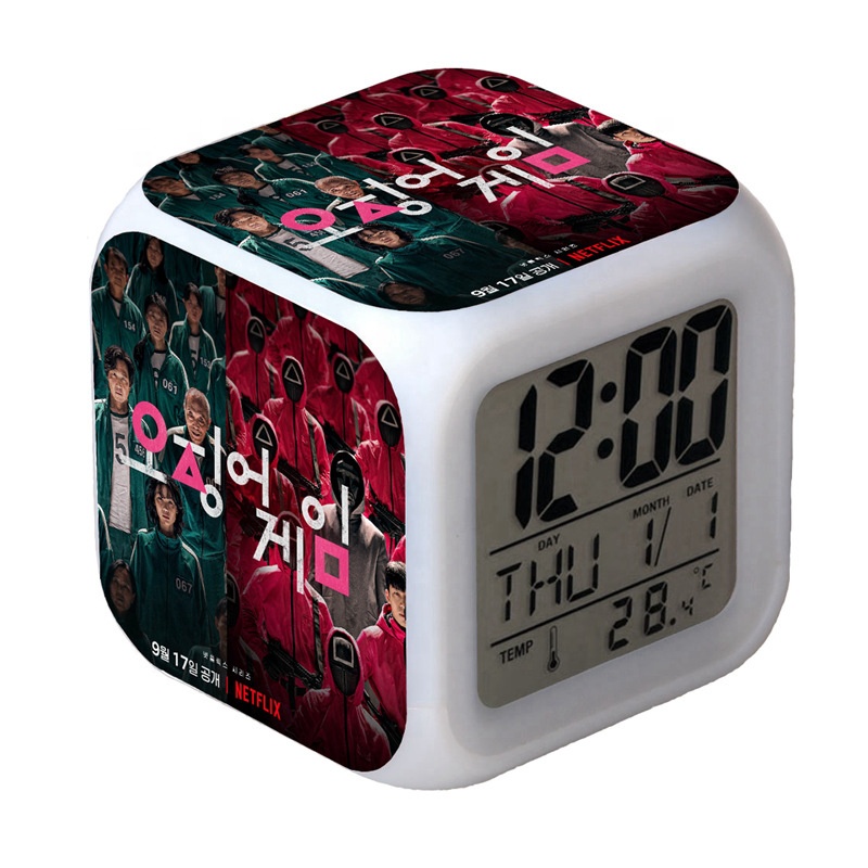 Squid Game Alarm Clock LED Colorful Change Color Night Light Clock For Children Gift Toy Clock
