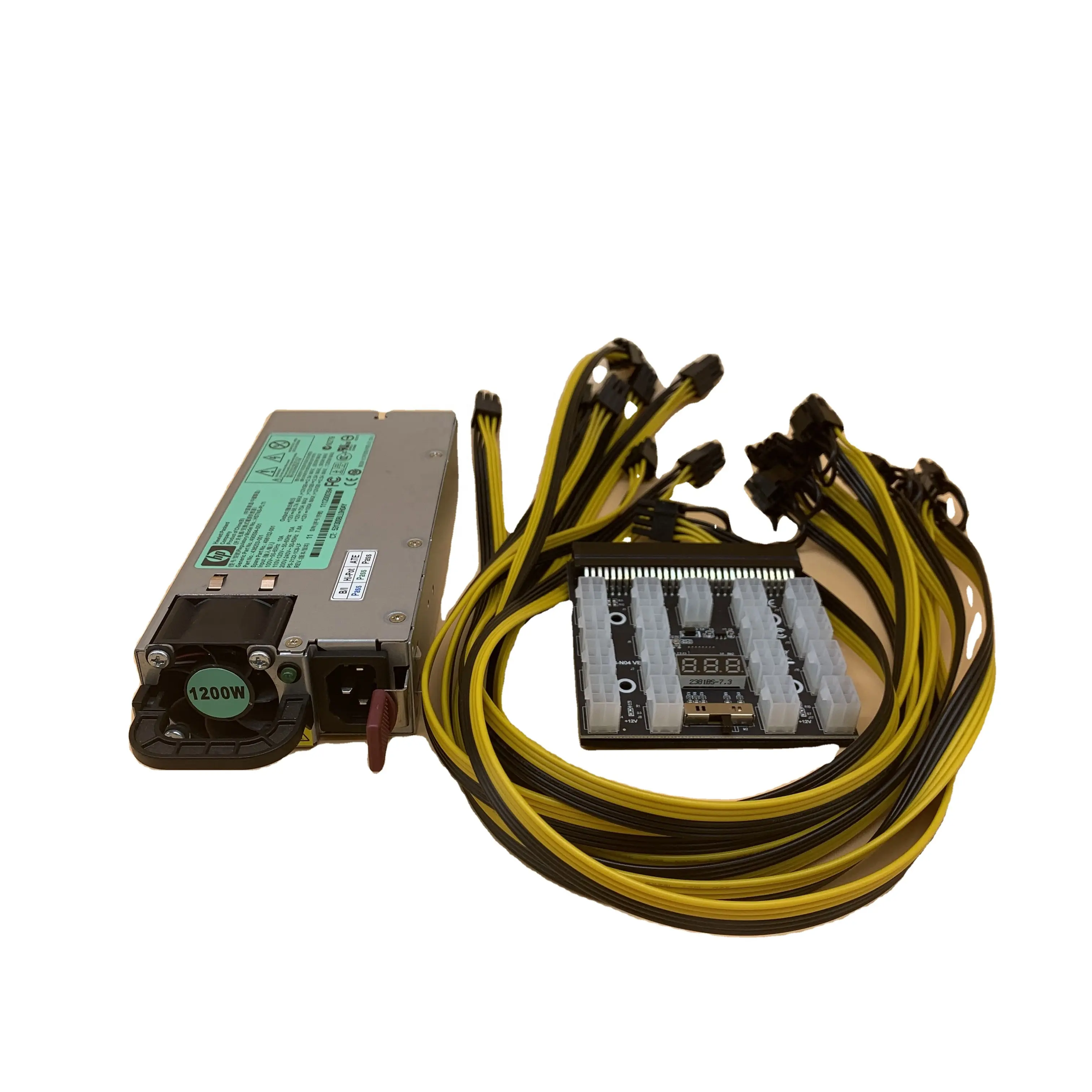 DPS-1200FB A 12v 1200W Mining power supply with 8pcs 6PIN to 6+2PIN cables and 12/17ports breakout board