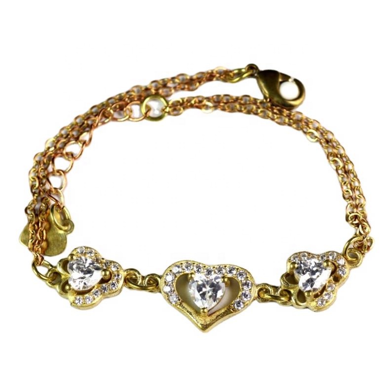 Cheap price jewelry colored AAA zircon pave gold plated brass tourmanium bracelet with extender chain for wedding