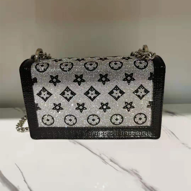 2021 Xianjian New Fashion Branded Original Box Diamond Bling Rhinestone Square Lady Brand Bags Crossbody Shoulder Chain Bag