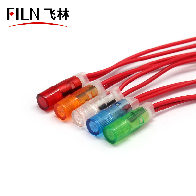 FILN Plastic 6MM panel red green blue yellow White 3v6v12v24v36v220v led indicator lights with wire leading signal light