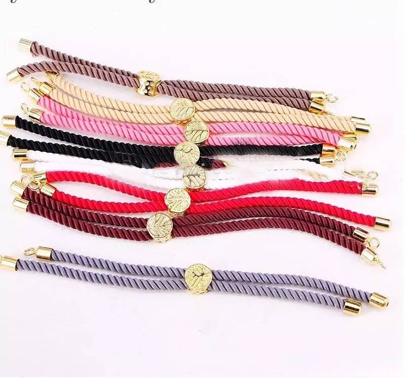 3mm Thickness Cotton Thread Chinese Cord Gold color Life Tree Metal Moveable Spacer Beads Connectors Charm Bracelet Chains