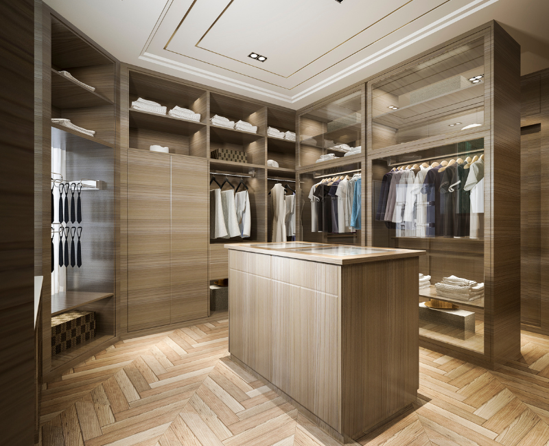 Luxury Walk-In Wardrobe with Aluminum Wood Door & Custom Carcass Glass Furniture for Bedroom & Kitchen Cabinets