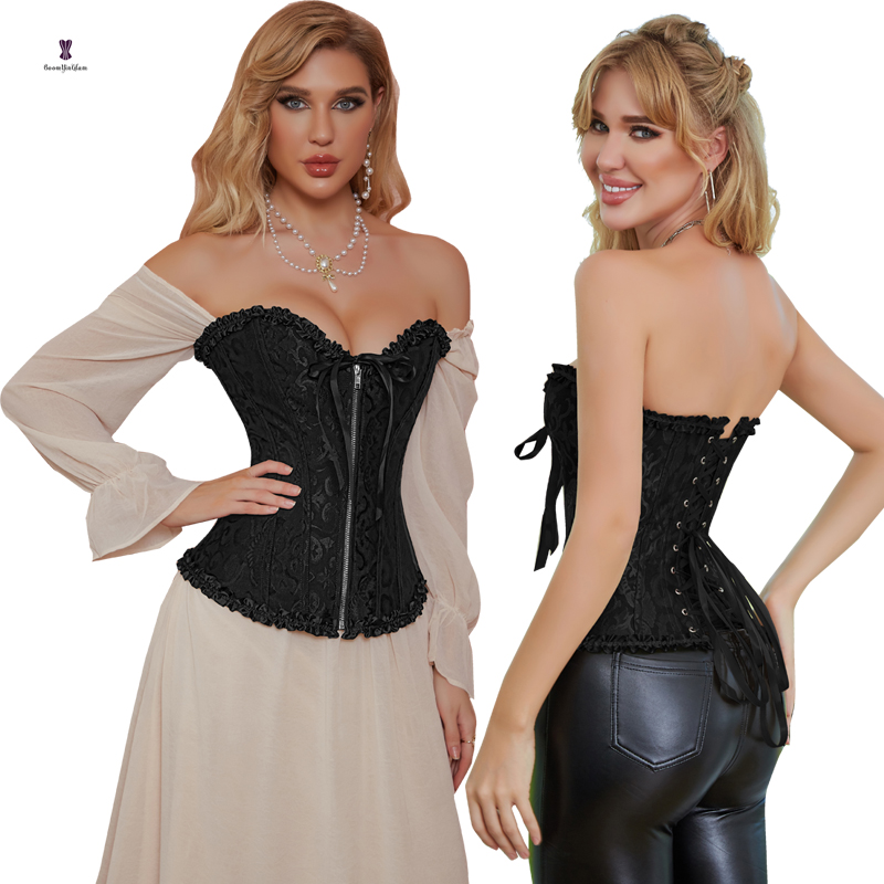 12 plastic bones Plus Size Overbust Corset Sexy Lace Erotic Brocade Victorian Bustier Corsets Lingerie Tops for women