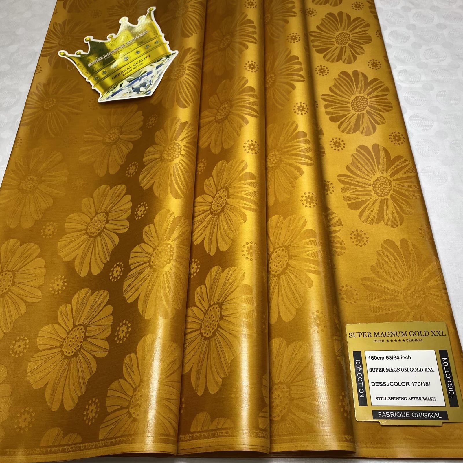Оптовая продажа, высокое качество, супер magnum gold XXL bazin богатый 100% хлопок, блестящая bazin богатая ткань