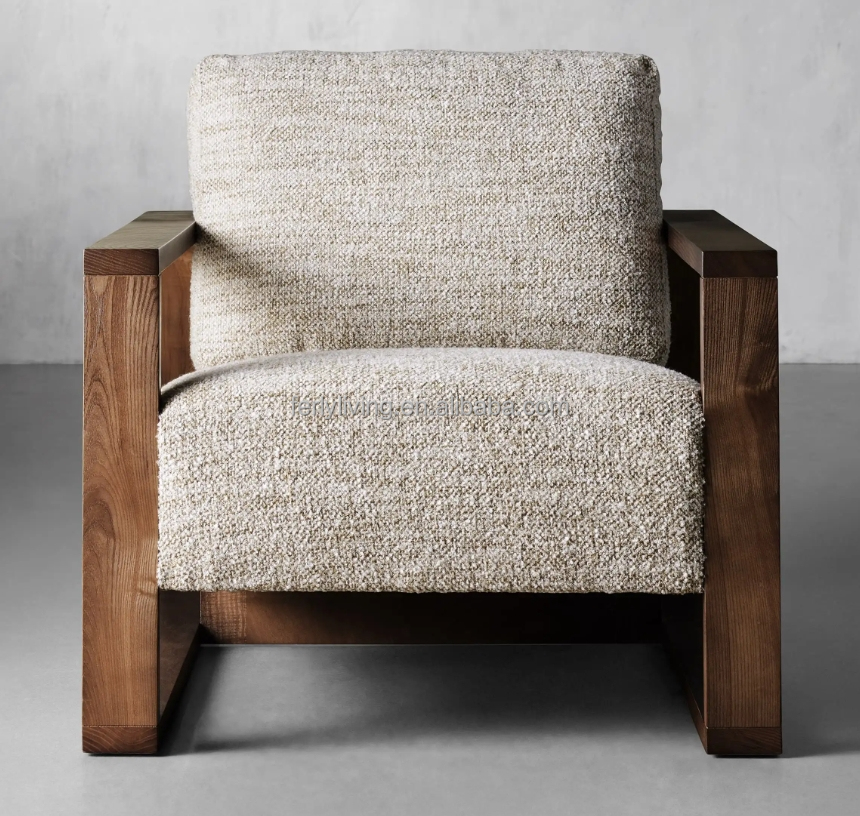 Luxury American Style Accent Chair Living Room Furniture Sofa Wood Lounge Chair Solid Wood Frame Armchair