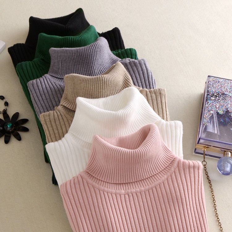 Winter Clothing Knitted Cotton Long Sleeves Tops Pullover Turtleneck Women&#39;s Sweater