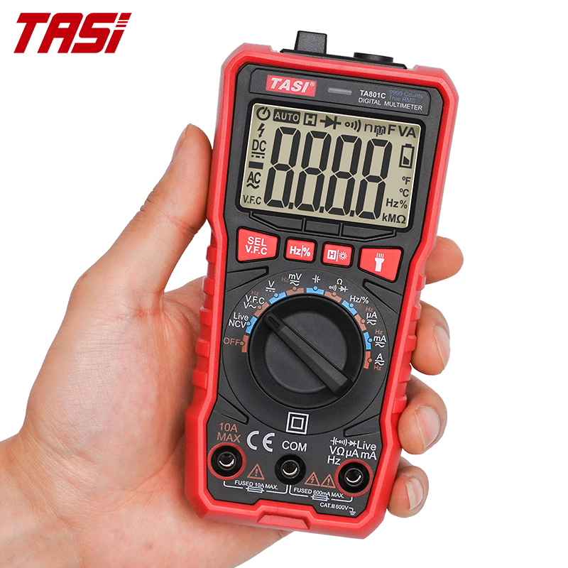 TASI TA801C мультиметр Цифровые Смарт-мультиметр Ture измерения среднеквадратичного значения переменного тока DC 600V 10A бесконтактная проверка напряжения переменного Авто Диапазон Ом Гц напряжения диода 9999 счетчик