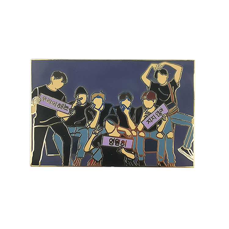 Отличная жесткая эмалированная булавка BTS на заказ, никелевый металлический значок народного искусства и эмблема из алюминия, полированная Европа