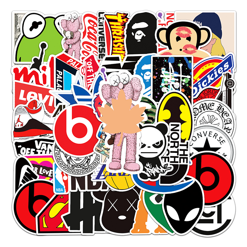 57PCS Factory Hot Sale Hotspot Mark LogoCartoon Graffiti Branded By The Fashion Brand Stickers For Skateboard Water Bottle Label