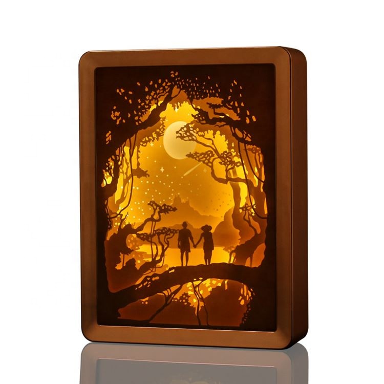 Decorative Mood Light ABS Frame Paper Cut 3D Shadow Box LED Light